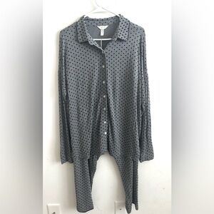 Soma Pajama 2pc Set Womens XL Gray Polka Dot Button Up Lounge Sleepwear